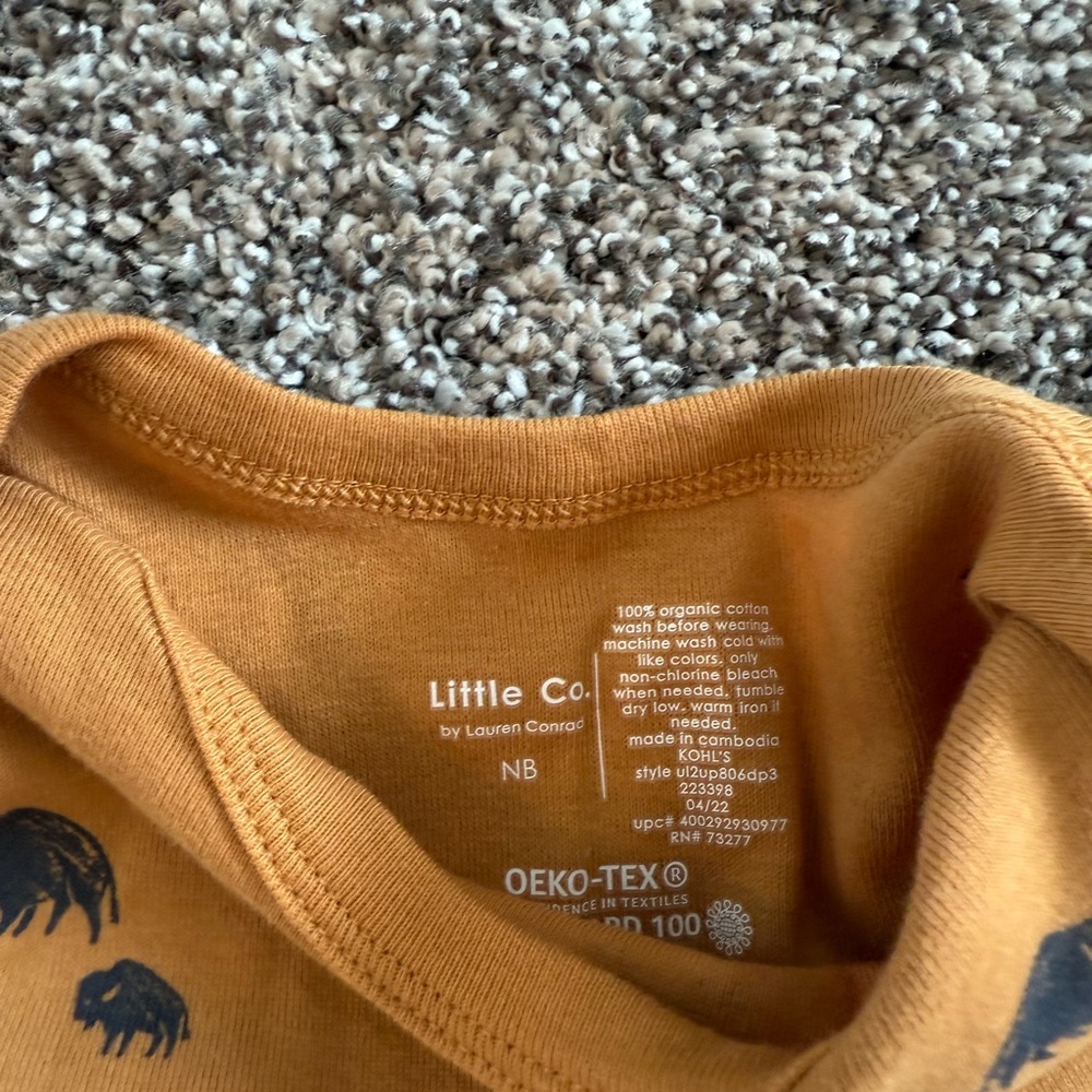 5/$10 Little co Baby Boy Buffalo Mustard Onesie Size Newborn NWT - Picture 3 of 4